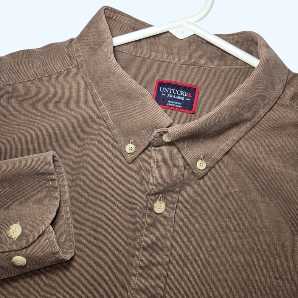 UNTUCKit Cramant Corduroy Shirt Men XXL Brown Button Down 41236 Regular Fit READ